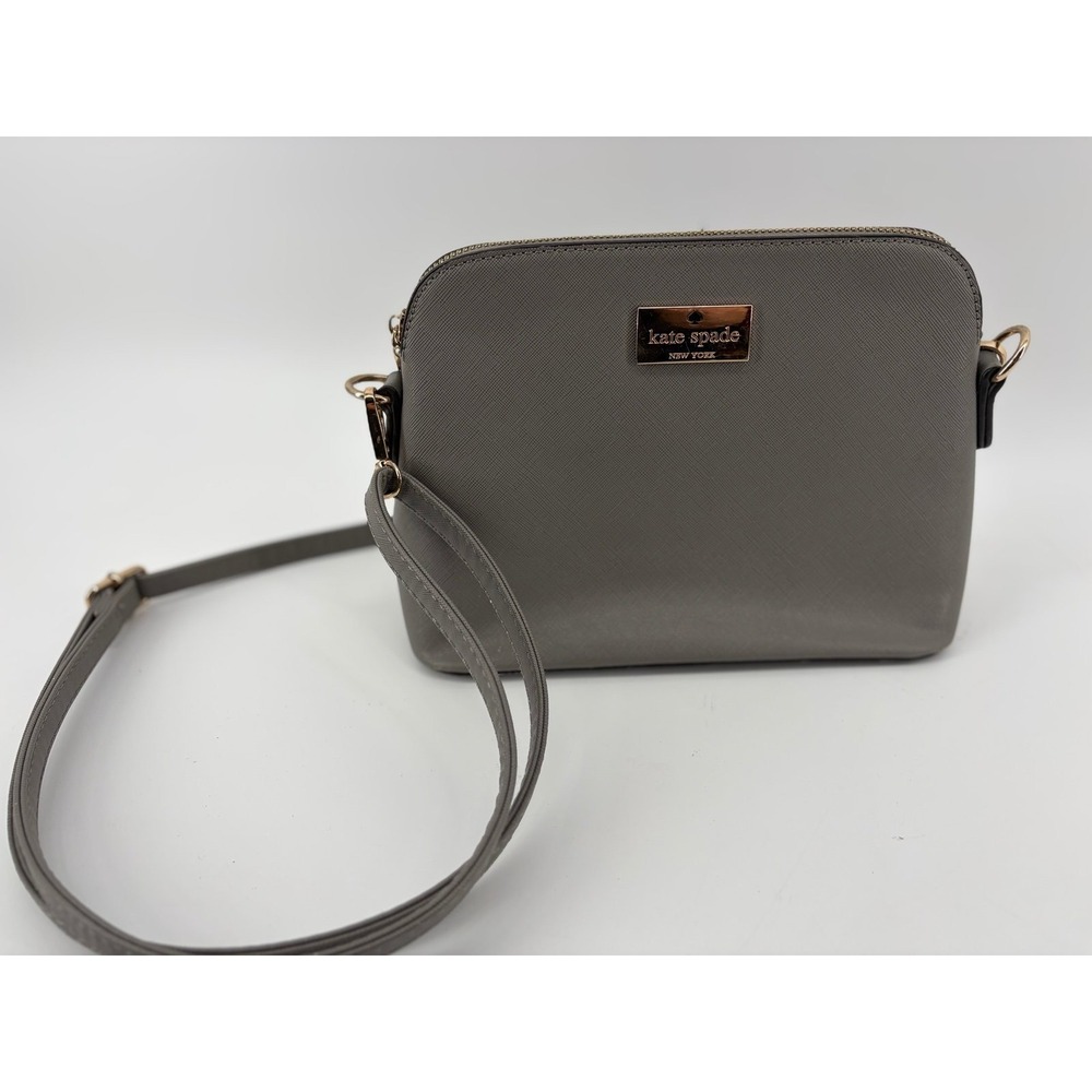 Kate Spade Elegant Gray Taupe Crossbody, Features Sleek Design, Adjustable Strap